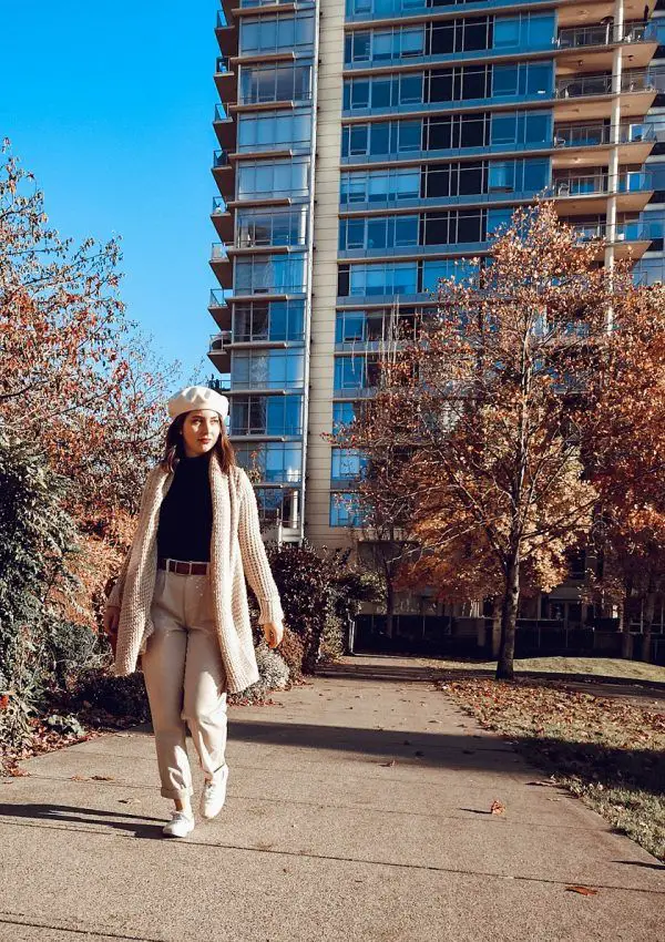 Chunky sweaters and slacks make for the perfect capsule wardrobe for fall