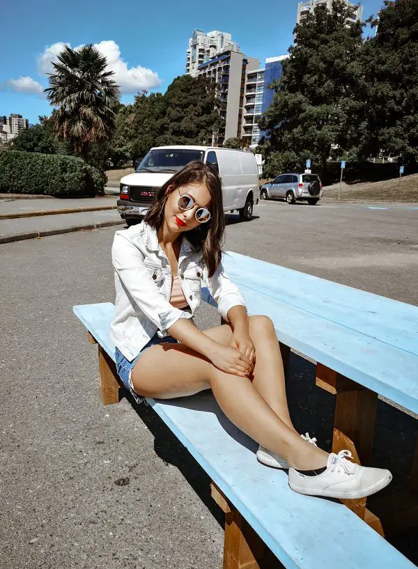 a denim jacket and denim shorts are the perfect summer wardrobe essentials for people on the go